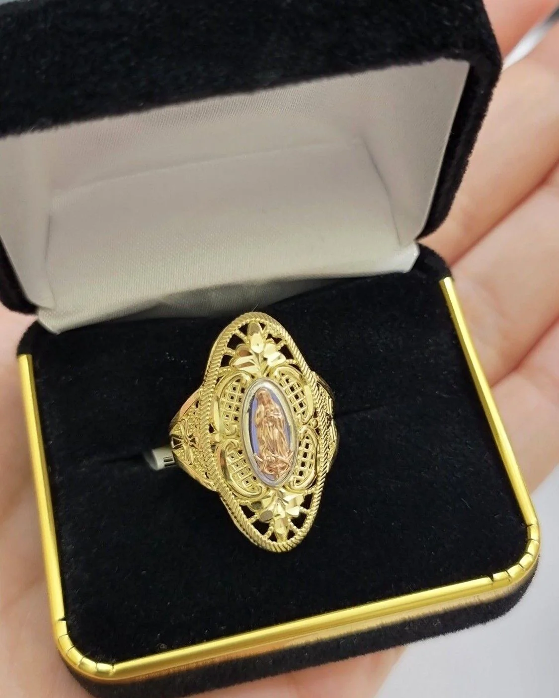 Ladies Ring 10k Yellow Gold Virgin Mary Cross 10KT REAL Gold Unique Size: 6 7 8 9 10 11&12 - Image 5