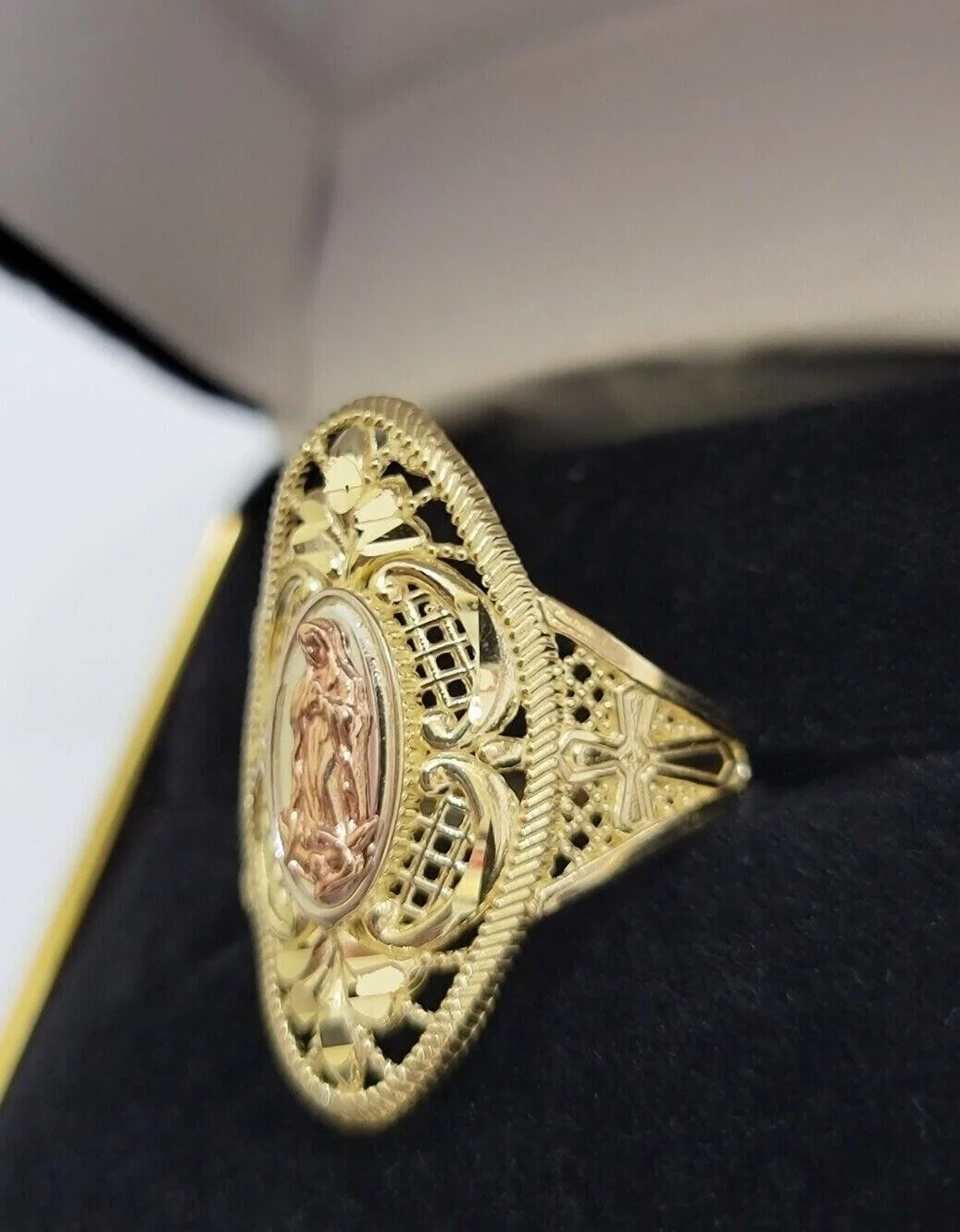 Ladies Ring 10k Yellow Gold Virgin Mary Cross 10KT REAL Gold Unique Size: 6 7 8 9 10 11&12 - Image 7