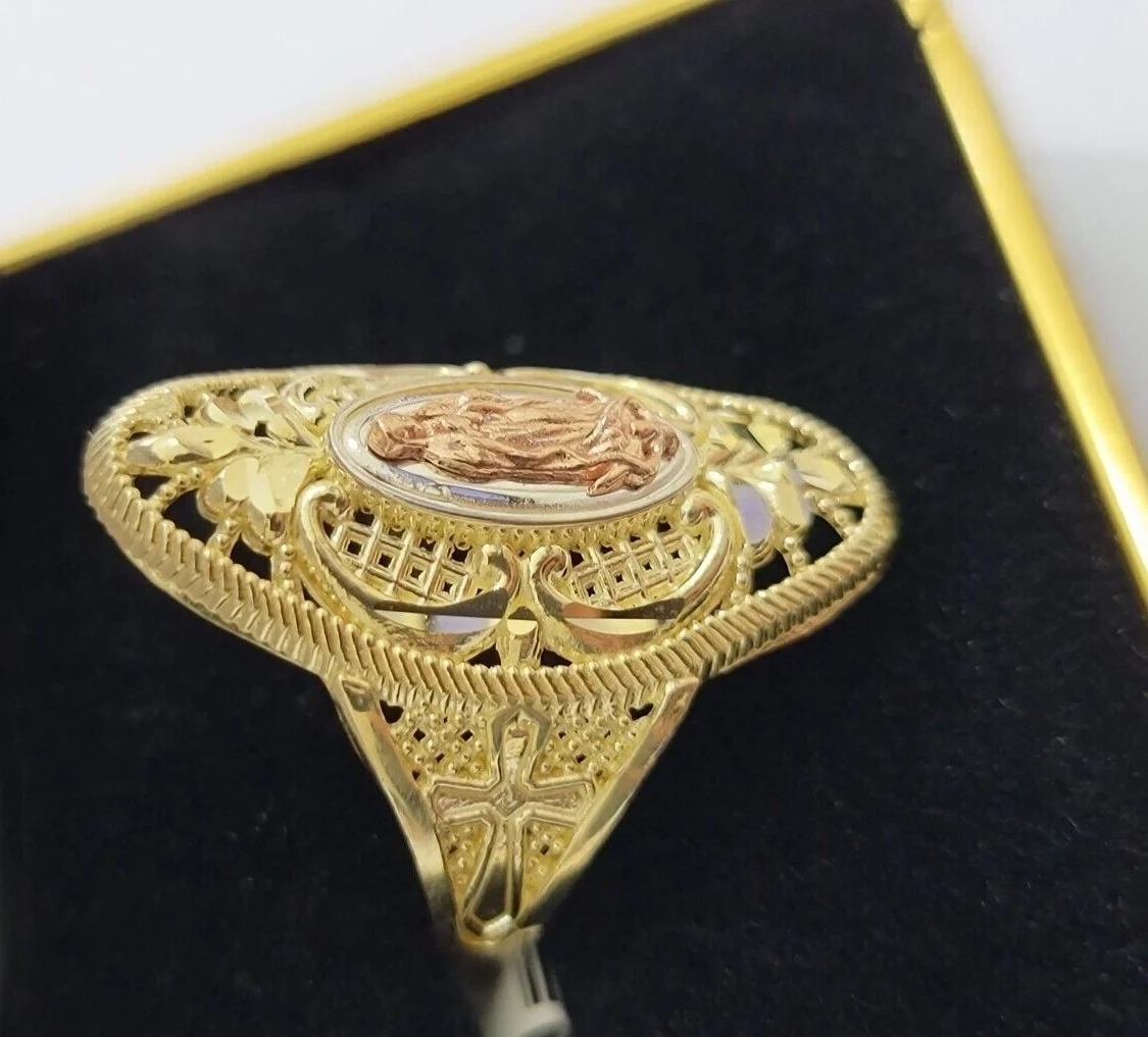 Ladies Ring 10k Yellow Gold Virgin Mary Cross 10KT REAL Gold Unique Size: 6 7 8 9 10 11&12 - Image 8