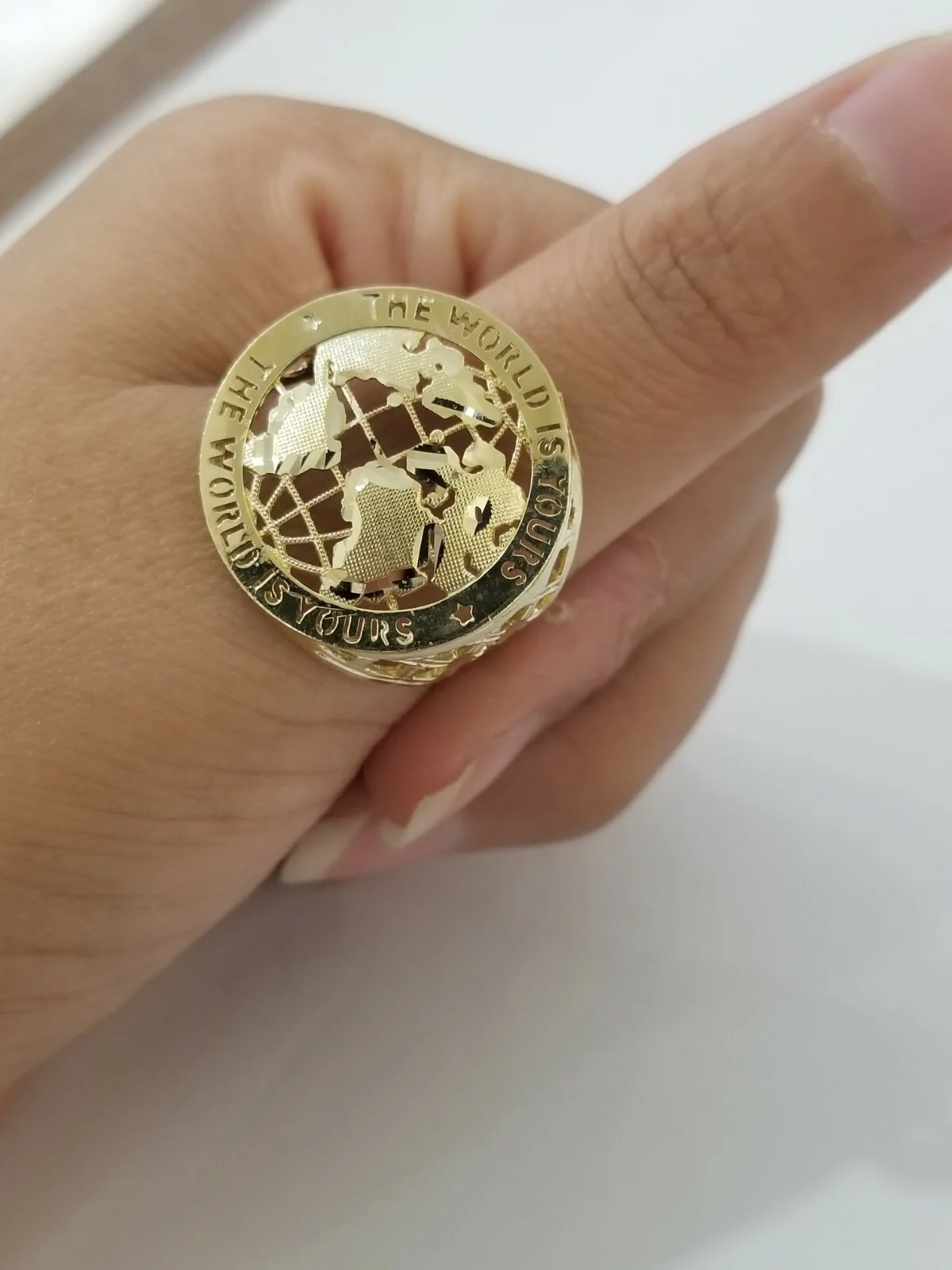 Real 10k Yellow Gold World Map Mens Ring The World Is Yours Engraved Ring Unique Size: 6 7 8 9 10 11&12 - Image 3