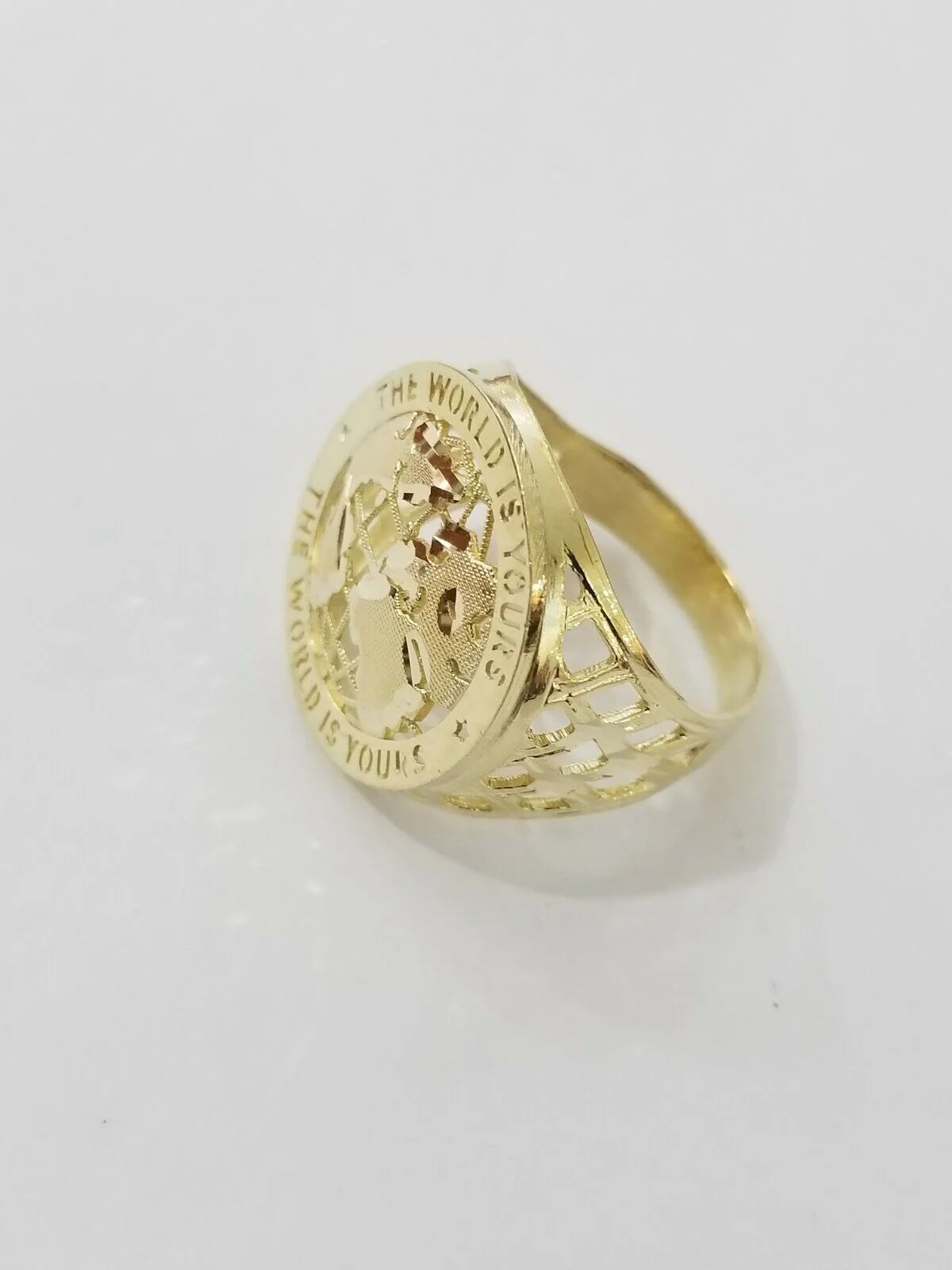 Real 10k Yellow Gold World Map Mens Ring The World Is Yours Engraved Ring Unique Size: 6 7 8 9 10 11&12 - Image 7