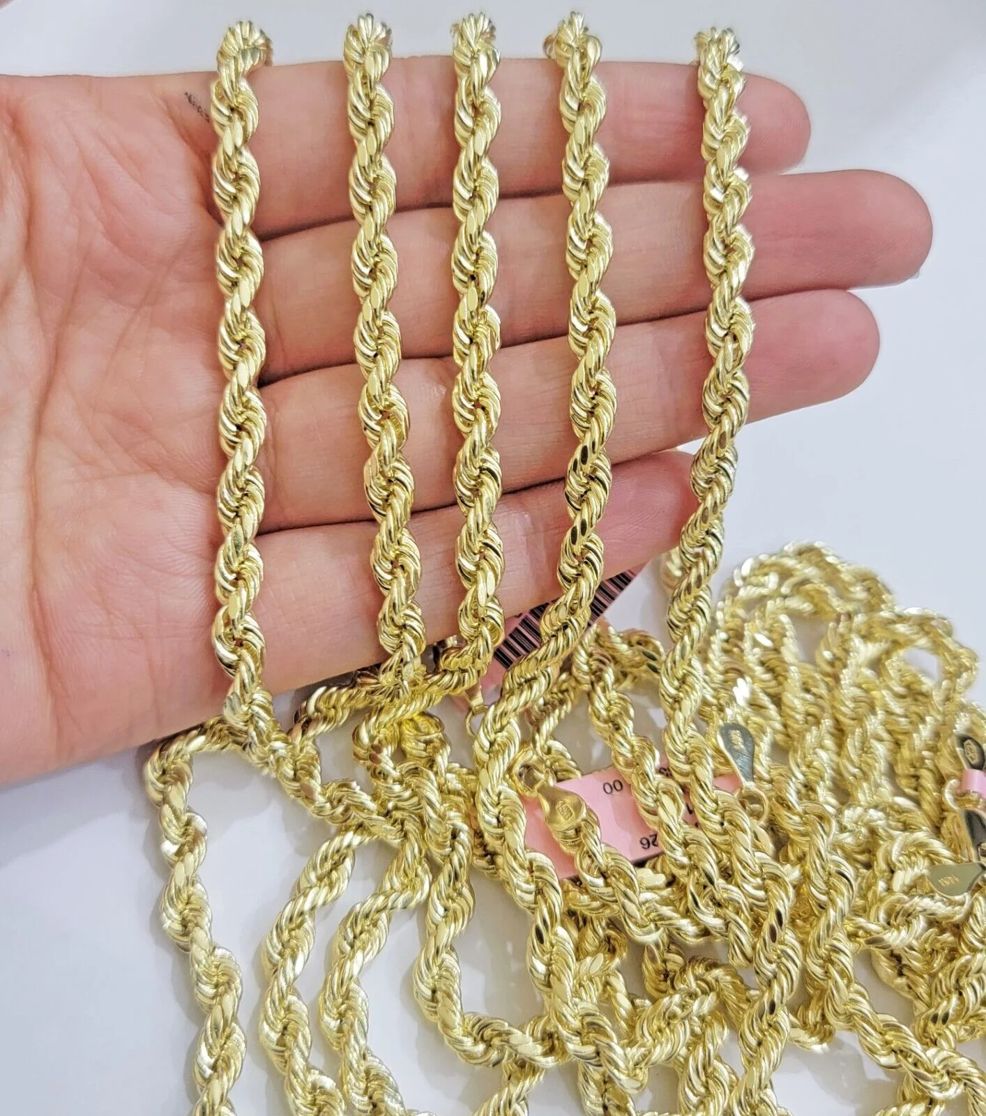 Real 14k Gold Rope chain 18 Inch 5mm Diamond Cuts 14kt Yellow Gold Men Women - Image 4