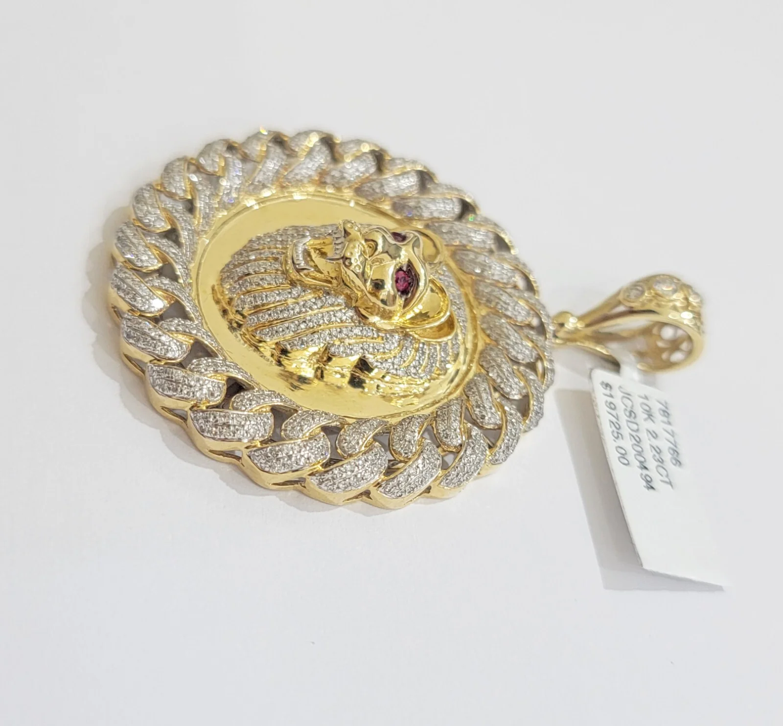 Real Gold Diamond lion head Charm Pendant 10k yellow Gold 2.20 CT Mens 2.3 Inch - Image 4