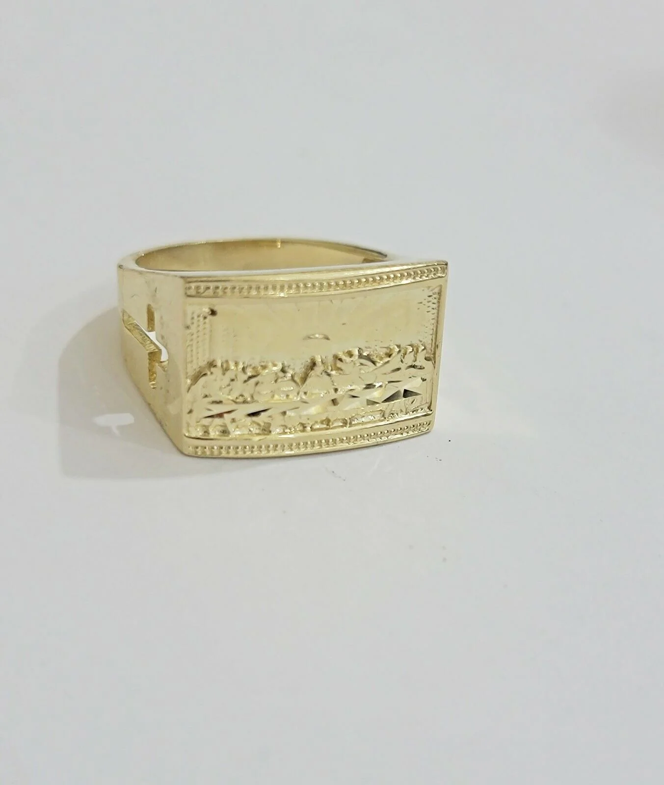 Solid 10k Yellow Gold Ring Last Supper Style Casual, Pinky, Square, REAL 10kt Size: 6 7 8 9 10 11&12 - Image 7